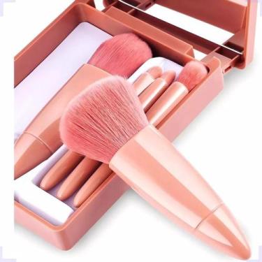 Imagem de kit pincel de maquiagem e espelho para bolsa - ateb makeup, Rosa