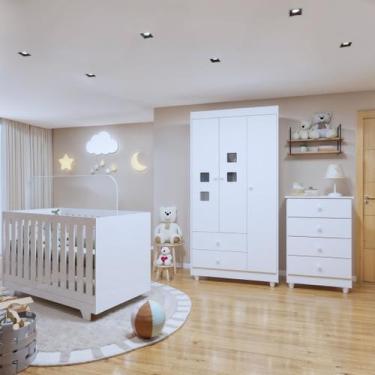 Imagem de Quarto de Bebê Completo 100% MDF com Guarda Roupa 3 Portas, Cômoda e B