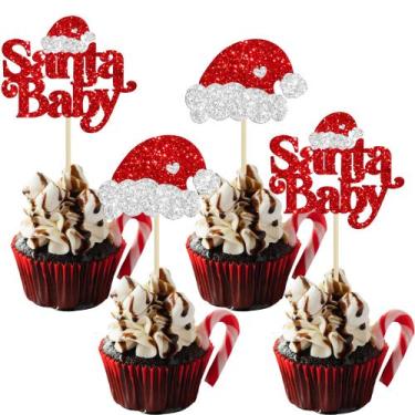 Imagem de Ephlyn 24 Unidades de Enfeites para Cupcake Natalinos Papai Noel Baby