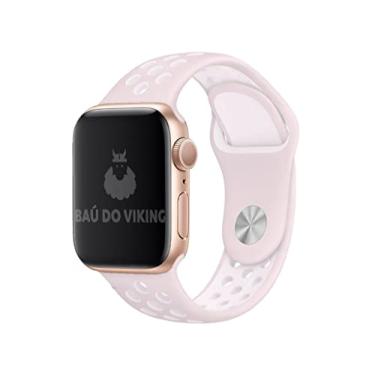 Imagem de Pulseira Silicone Furos, compatível com Apple Watch (Rosa Branco, 42/44/45 Grande)