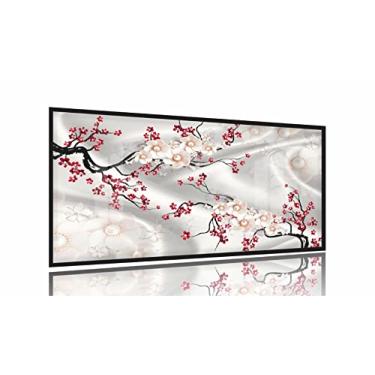 Imagem de Quadro Decorativo Flores Cerejeira Estilo 3d 130x60 Moldura Preta 2x2