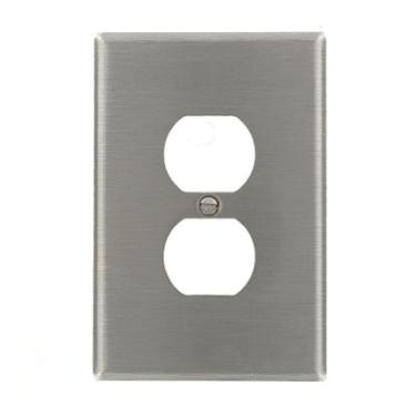 Imagem de Leviton 84103-40 Placa de tomada dupla para dispositivo com 1 entrada, grande, suporte para dispositivo, aço inoxidável