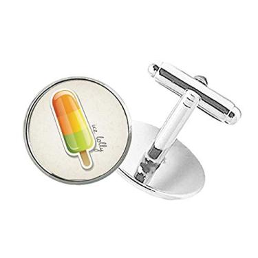 Imagem de DIYthinker Abotoaduras com botão redondo e clipe para picolé verde laranja e amarelo