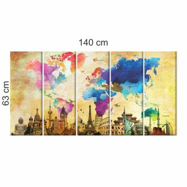 Imagem de Quadro Decorativo Mapa Mundi Global Dark 140x65 em tecido