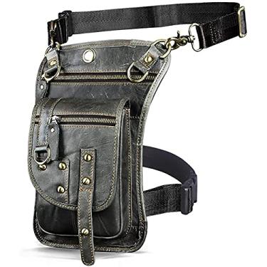 Imagem de Le'aokuu Bolsa masculina de couro legítimo para motocicleta bolsa de ombro e perna, O 2141 Cinza 2, M