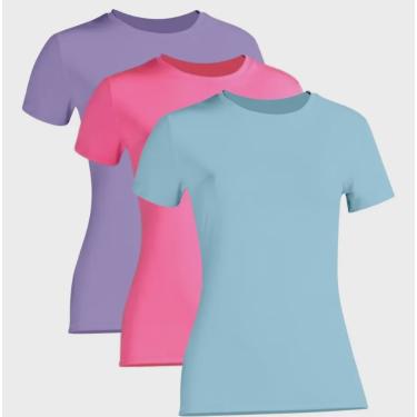 Imagem de Kit 3 Camiseta Proteção Solar Feminina Manga Curta Uv50 + 1 Lilás 1 Rosa 1 Azul