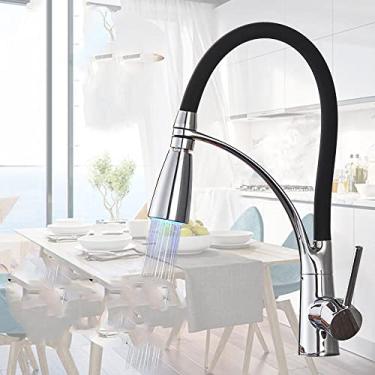 Imagem de Torneira de pia de cozinha led preto giratório pull down torneira de pia de cozinha montada deck de banheiro misturador de água quente e fria, estilo led cromado 2, china