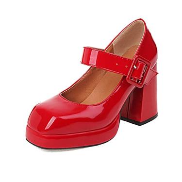 Imagem de Sandália feminina de salto alto salto grosso sandálias de salto alto sandália de festa sapatos de salto alto para mulheres, sapatos de bico redondo saltos femininos sapatos casuais, vermelho, 38 UE/7 EUA