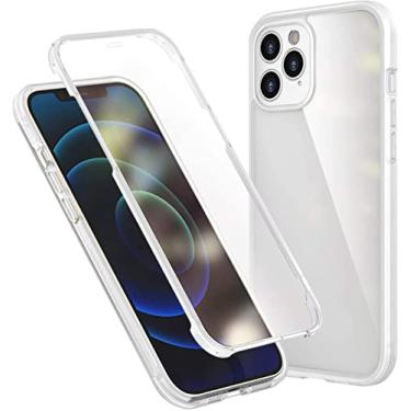 Imagem de HAODEE Capa compatível com iPhone 12 compatível com iPhone 12 Pro, design de fivela de capa de vidro dupla face capa de corpo inteiro de 360 graus (cor: branco, tamanho: 12 Pro)