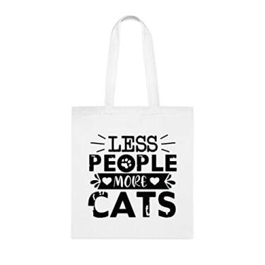 Imagem de Sacola Less People More Gatos, presente divertido para amantes de gatos, bolsa de ombro para gatos, sacos reutilizáveis para gatos, cesta de Natal de aniversário de gato, ideia de