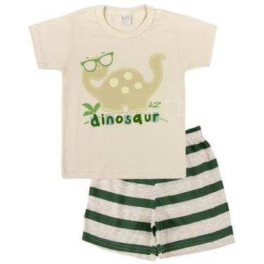 Imagem de Pijama Infantil Menino Meia Malha E Malha Listrada Silk Refletivo Dino
