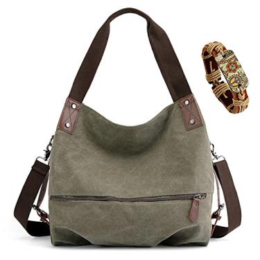 Imagem de Bolsa Feminina Lona Vintage Bolsa de Ombro Casual (Verde)
