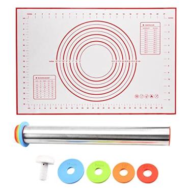 Imagem de 4 Pcs tapete de rolo de massa - Rolos Com Anéis de Espessura Ajustável,Rolling Pins Set Incl Assadeira Para Assar Fondant, Pizza, Pie, Pastelaria, Macarrão, Biscoitos Chunyue