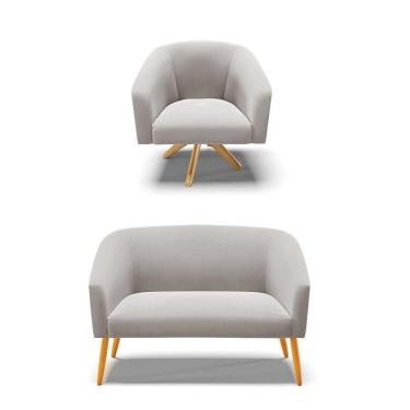 Imagem de Kit 1 Namoradeira E 1 Poltrona Giratória Cinza Base Madeira