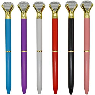 Imagem de Maydahui 12 canetas esferográficas de diamante grande, retráteis, brilhantes e bonitas, 6 cores, tinta preta para escola, casamento, aniversário, escritório