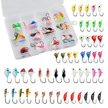 Imagem de Kit de iscas de pesca no gelo, 48 peças luminosas de equipamento de pesca no gelo Crappie Panfish Jigs Head anzóis conjunto de ganchos de pesca para inverno Ice Jigging Walleye Perch Bluegill