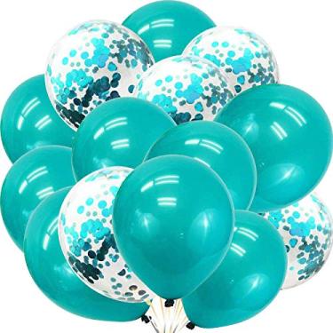 Imagem de Saitec Balões turquesa azul-petróleo e balões de confete turquesa para decorações de festa, decorações azul-petróleo para aniversário – casamento – noivado – formatura – artigos de festa azul-petróleo