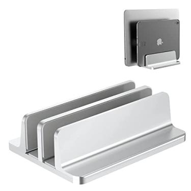 Imagem de [Versão atualizada] Suporte vertical para laptop, suporte duplo para mesa com base ajustável (até 17,3 polegadas), serve para todos os MacBook/Pro/Air/Microsoft Surface/Samsung/HP/Dell/Chrome Book (prata)
