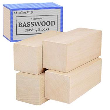Imagem de Blocos de escultura de basswood - Kit de 4 peças de entalhe em madeira com blocos grandes de 5 x 5 x 12,7 cm para crianças ou adultos