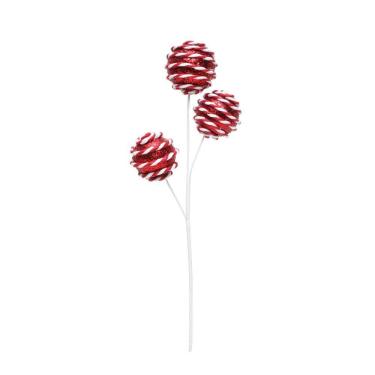 Imagem de Pick Natalino C/3 Bolas Listr Vrm/bco 1un 25x8x4cm 1203745