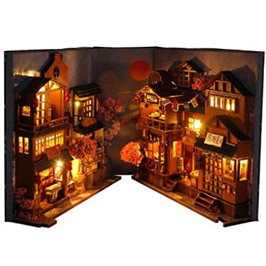 Imagem de recanto livro - Inserção suporte para livros e miniatura 3D - casa em miniatura 3D para estante, mesa, presente ano novo, aniversário, dia dos namorados para Littryee