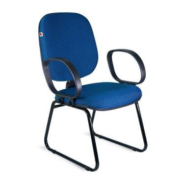 Imagem de Cadeira Diretor Pé Sky Braços Tecido Azul Com Preto - Shopcadeiras