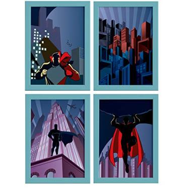 Imagem de Quadros Superman Geek Moldura Azul 22x32cm 4un