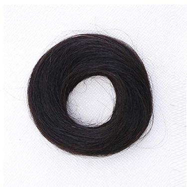 Imagem de Metade de extensões de pão 100% cabelo humano Scrunchies Donut s peruca rabo de cavalo enrugado reto preto marrom