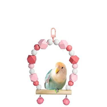 Imagem de Poleiro de balanço de pássaro de madeira para periquito (haste de madeira crua pequena, rosa)