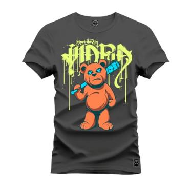Imagem de Camiseta Agodão T-Shirt Unissex Premium Macia Estampada Urso Vider Grafite M