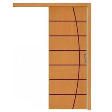 Imagem de Porta De Correr De Madeira Frisada Com Trilho 2,10x0,80