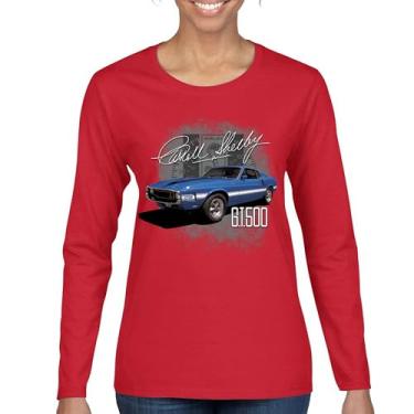 Imagem de Camiseta feminina de manga longa Cobra Shelby azul vintage GT500 American Racing Mustang Muscle Car Performance Powered by Ford, Vermelho, P