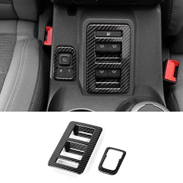 Imagem de RAZPOY Para acabamento de controle de interruptor de elevação de janela Bronco, 2 peças de painel de ajuste de espelho retrovisor central compatível com acessórios internos de fibra de carbono Ford Bronco 2021-2023