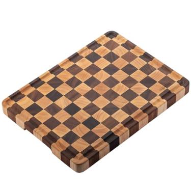 Imagem de Muso Wood Borad de corte de grão de ponta grande, 40,6 x 30,5 cm, tábua de corte quadriculada com pés, feita de acácia e seringueira, tábua de cortar para cozinha com alças de suco