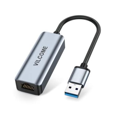 Imagem de Adaptador USB Ethernet, adaptador de rede LAN Ethernet Vilcome USB 3.0 para 10/100/1000 Gigabit Ethernet, adaptador Ethernet RJ45 portátil de alumínio compatível com MacBook Surface Pro Vista Notebook Windows PC e mais
