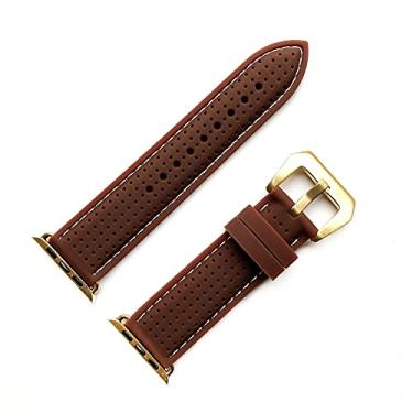 Imagem de Pulseira de silicone de borracha de luxo com fivela larga (BRMHLS-GLD-ORG-42) com acabamento dourado ergonômico com fivela larga (BRMHLS-GLD-ORG-42) compatível com Apple 42 mm i Watch 1 2 3 Series Nike Hermes Edition - Pulseira de cor marrom