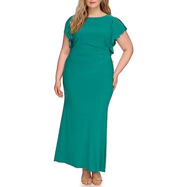 Imagem de Jessica Howard Vestido maxi feminino franzido com manga esvoaçante e gola canoa, Verde, 25 Plus Size