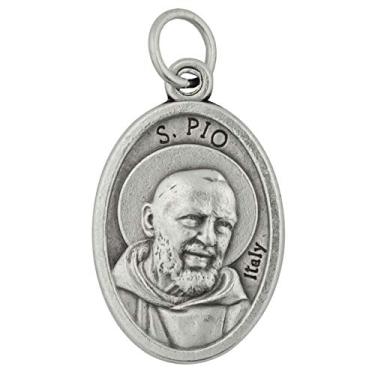 Imagem de Pingente de medalha de São Padre Pio de 2,5 cm | Relíquia Ex Indumentis nas costas | Ótimo presente católico para primeira confissão, primeira comunhão ou confirmação | Feito na Itália