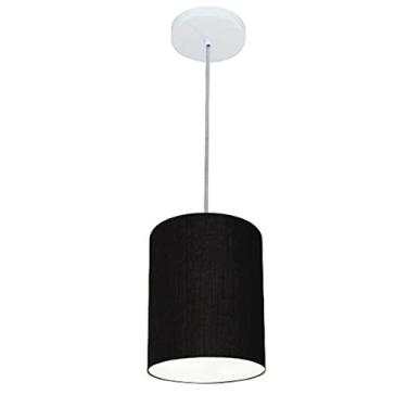 Imagem de Lustre Pendente Cilíndrico Cúpula Tecido 18x25 cm, Vivare Iluminação, Pendente4012 PR, Preto, Pequeno