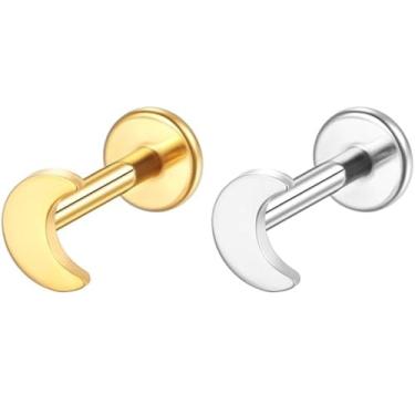 Imagem de Piercing Helix Conch Labret Rosca Interna Titânio Pvd Lua 1,2x8mm (Dourado)