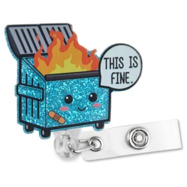 Imagem de Sixrip Este é um carretel de crachá irregular de glitter azul fino com clipe jacaré, porta-crachá de fogo engraçado presente para hospital médico, assistente social, médico, enfermeira, colega,