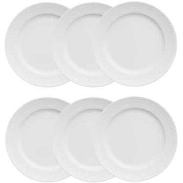 Imagem de Jogo de 6 Pratos Rasos Porcelana 26,5cm Germer Relevo Chevron Branco Redondo Mesa Posta