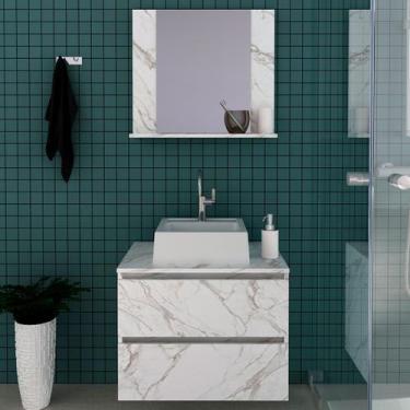 Imagem de Armário de Banheiro com Cuba 2 Gavetas Mármore Branco Bn3627 - Tecno M