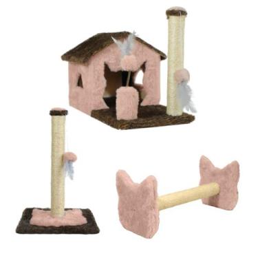 Imagem de Arranhador Casa Para Gatos Sem Rede Poste Sisal Cara de Gato Brinquedo