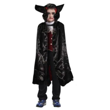 Imagem de Capa Com Capuz Halloween Infantil Dupla Face Vermelha e Preta Com Chif