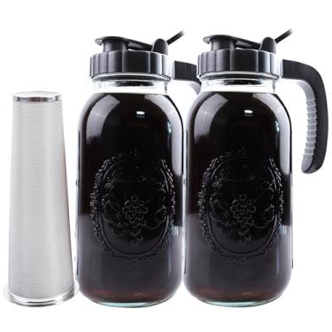 Imagem de Cold Brew Cafeteira de 2 litros, conjunto de 2 jarras de vidro com filtro de tampa de 2 litros de boca larga para chá gelado, cabo resistente, hermético e à prova de vazamento, para geladeira, chá de