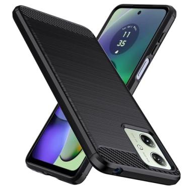 Imagem de Natbok Projetada para Motorola Moto G54/Moto G54 Power, TPU flexível [textura escovada] [antiderrapante] à prova de choque, proteção militar, capa fina para Moto G54 5G, preta