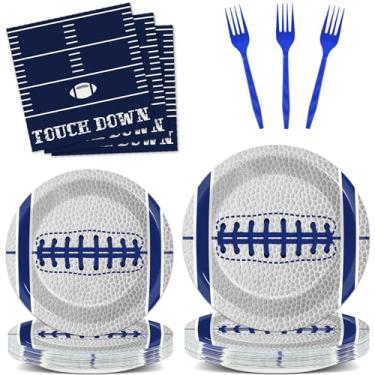 Imagem de Qyeahkj 25 Guests Cowboys Football Party Plates and Napkins Supplies American Football Team Platters Tableware Set Touch Down Blue & White Decor Favors for Football Fans Boy Sports Team Theme Party