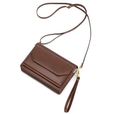 Imagem de nuoku Bolsa pequena clutch para mulheres, bolsa de pulso noturna, carteira fofa de couro PU transversal, Café