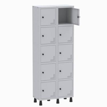 Imagem de Roupeiro De Aço Light 10 Portas Cinza Tranca Para Cadeado - Pandin